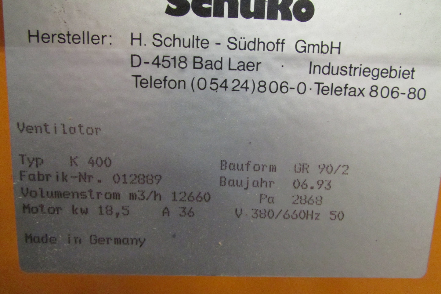 SCHUKO Späneventilator K400, 18,5 kW - gebraucht