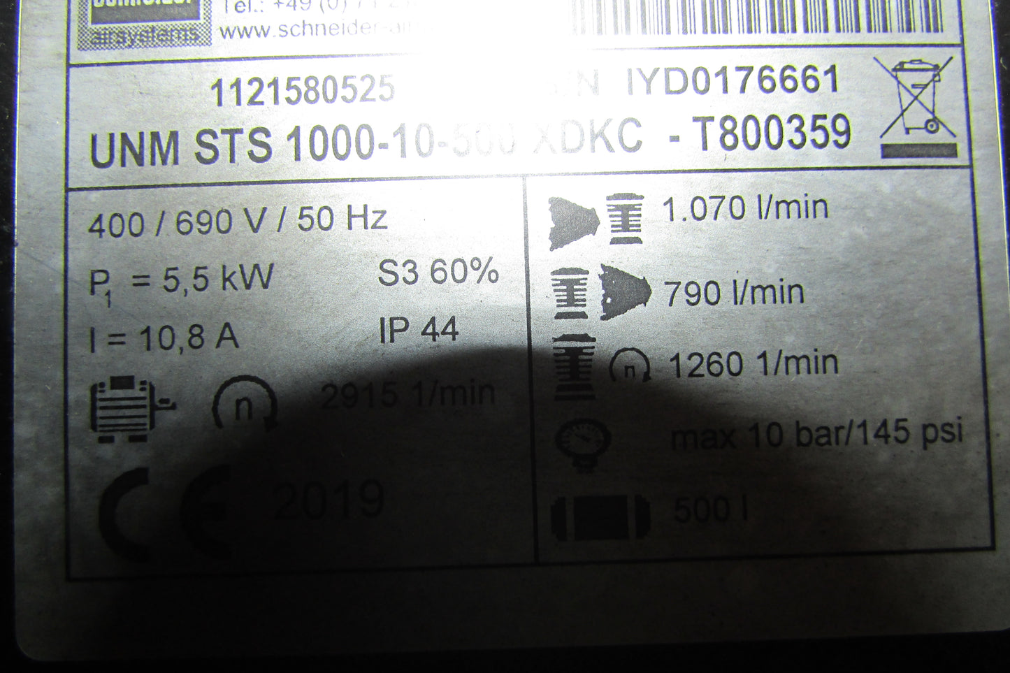Schneider Airsystems Kolbenkompressor UNM STS 1000-10-500 XDKC, gebraucht