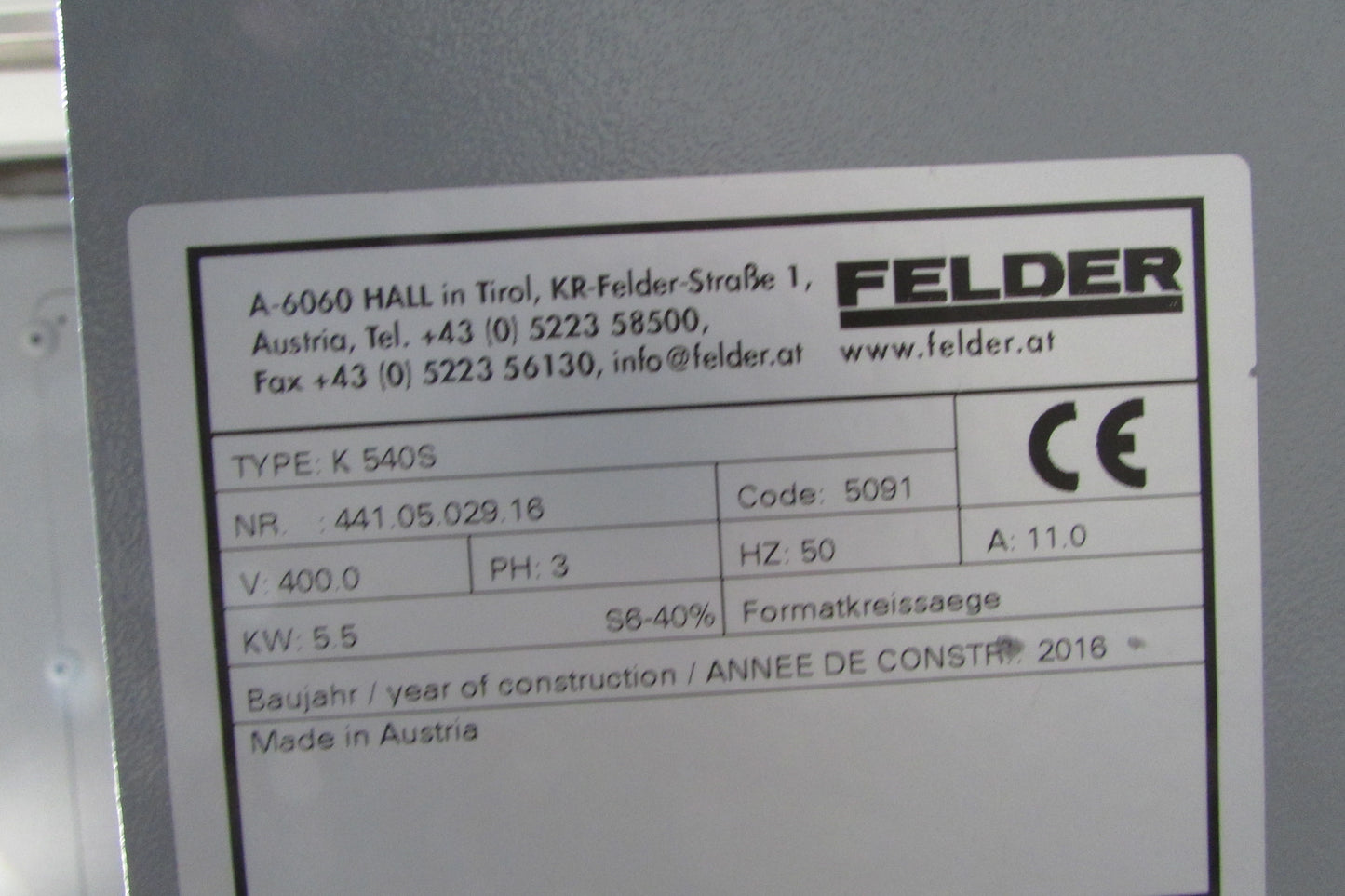 FELDER Formatkreissäge K540 S inkl. digitalem Doppelgehrungsanschlag - gebraucht