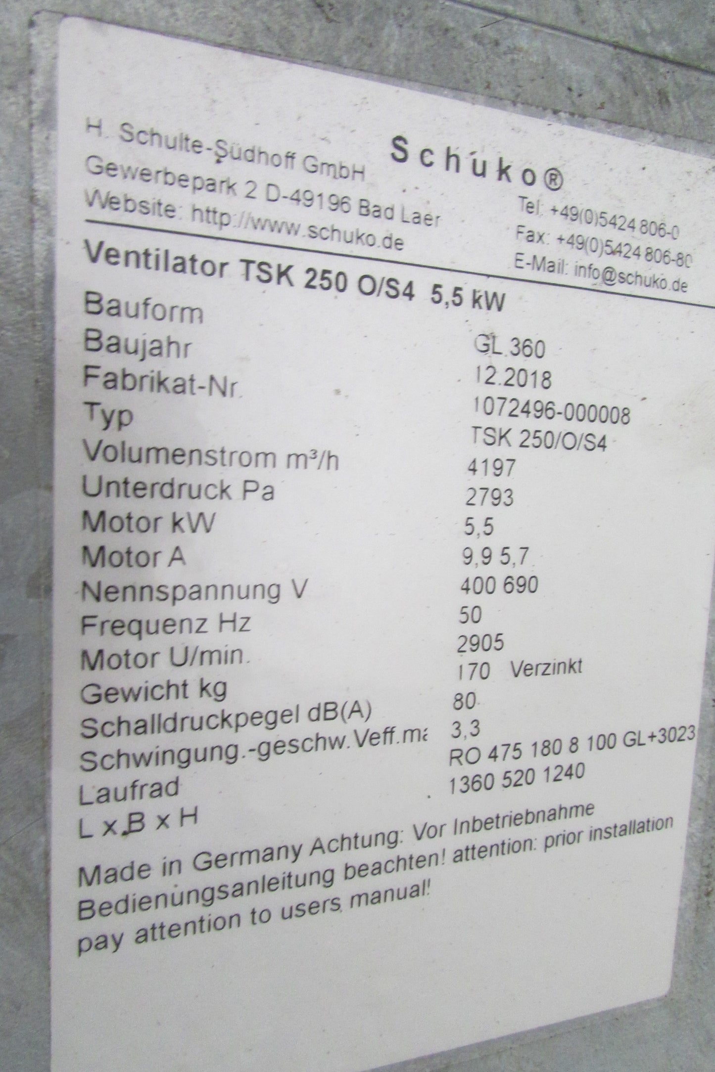 SCHUKO Späneventilator Typ TSK 250 O/S4 - Bj. 2018 - Gebrauchtmaschine