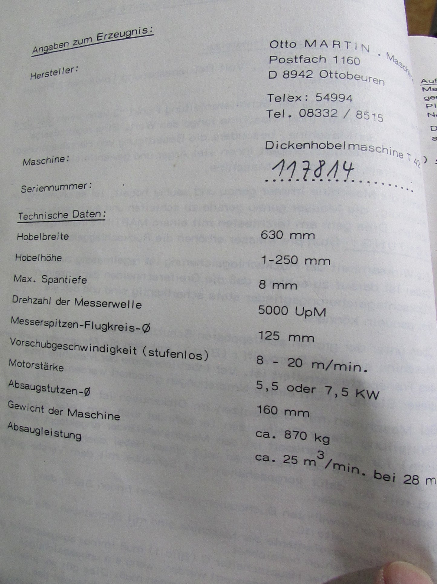 Martin Dickenhobelmaschine T42