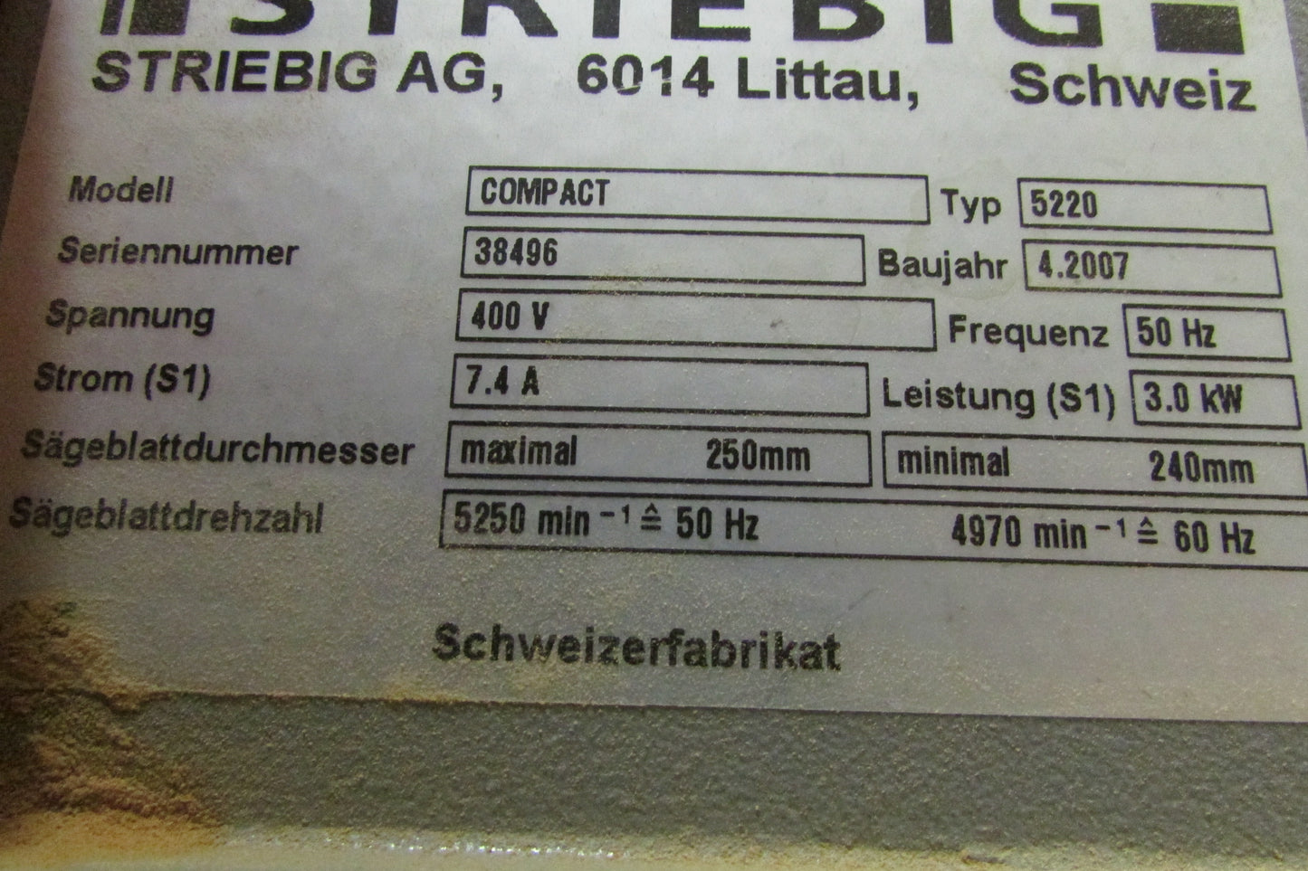 Striebig vertikale Plattensäge Compact 5220 - gebraucht - wenig Gebrauchsspuren