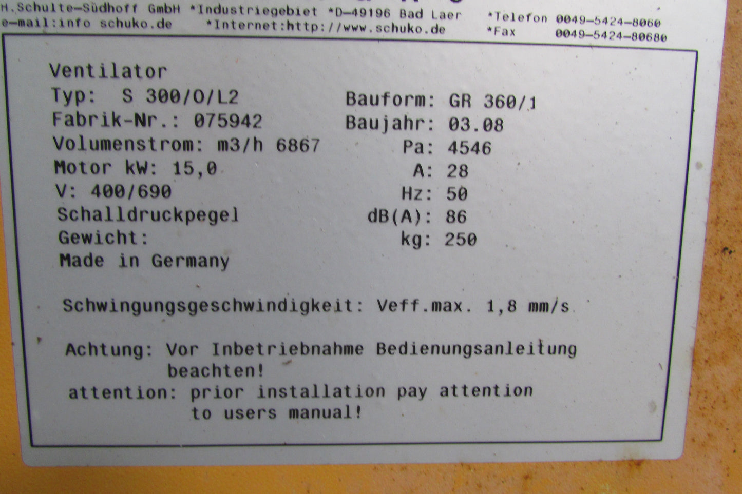 SCHUKO Späneventilator Typ S300 - 15 kW - gebrauchte Maschine