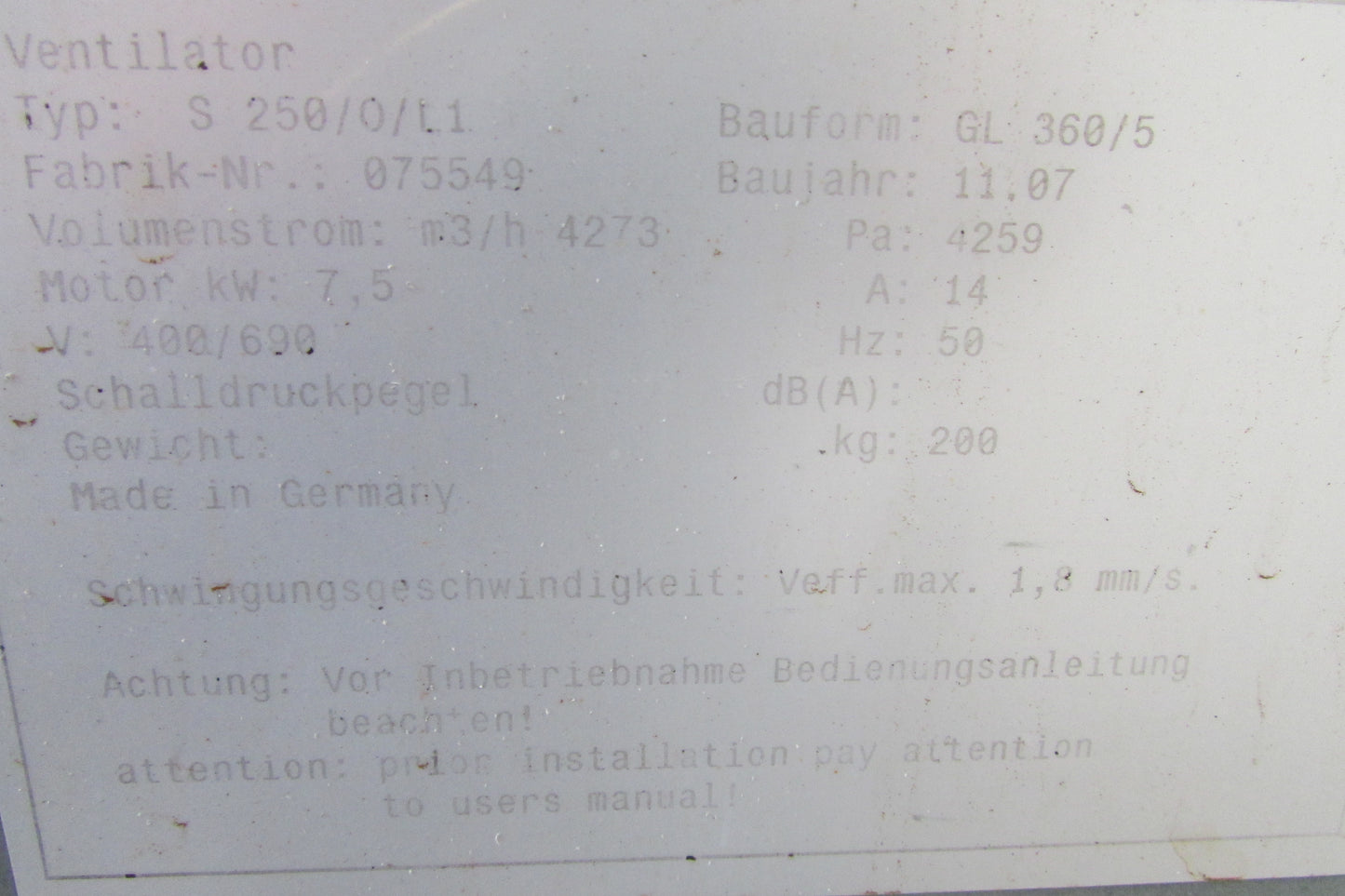 SCHUKO Späneventilator S250 - 7,5 kW - Schallgedämmt - Gebrauchtmaschine